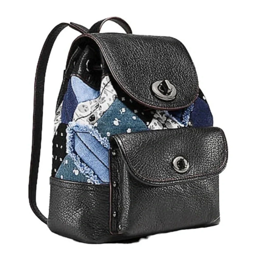 Coach Patchwork Turnlock Rucksack Backpack 37743 Canyon Quilt Denim